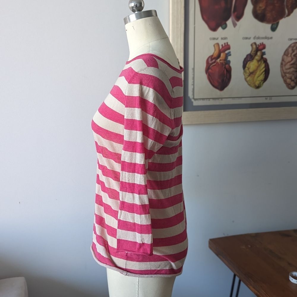 Sheer Tory Burch pink stripe sweater M - Picture 9 of 9
